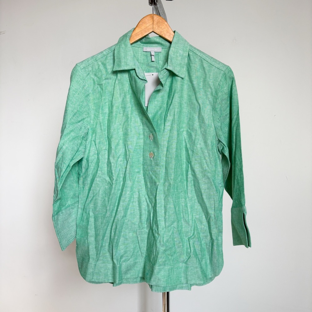 $230 NWT Hinson Wu “Aileen” Linen Blouse Tunic Top in Green Sz 4